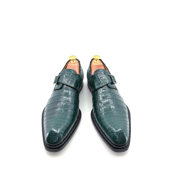 Mezlan Gigolo Crocodile Monkstrap - Forest