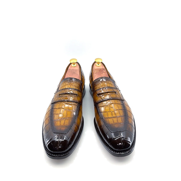 Ugo Vasare Alligator Penny Loafer - Caramel