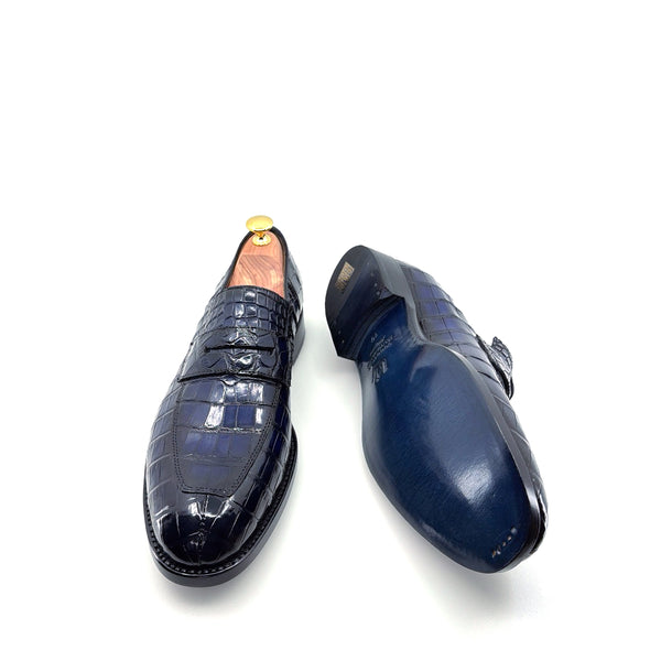 Ugo Vasare Alligator Penny Loafer - Navy