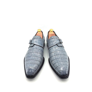 Mezlan Gigolo Crocodile Monkstrap - Pearl/Grey
