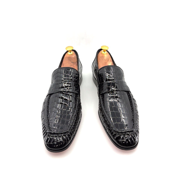 C Collection Crocodile Leather Loafer - Black