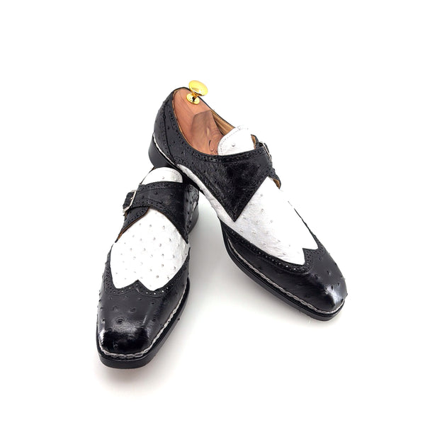 Maurice Palm Desert Custom Made Ostrich Monkstrap - Black/White