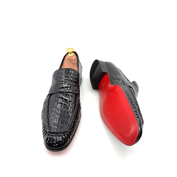 C Collection Crocodile Leather Loafer - Black