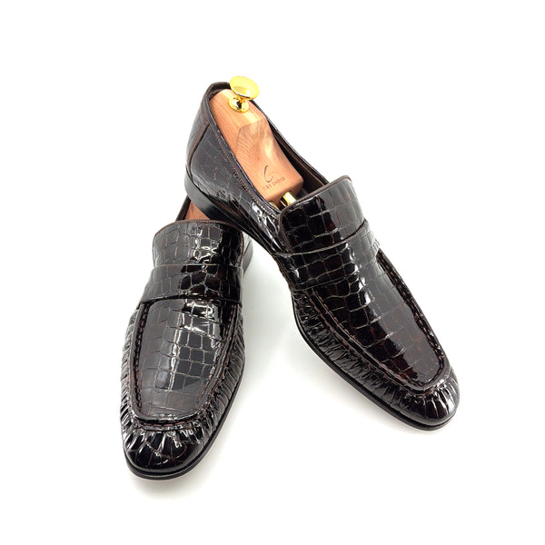 C Collection Crocodile Leather Loafer - Brown