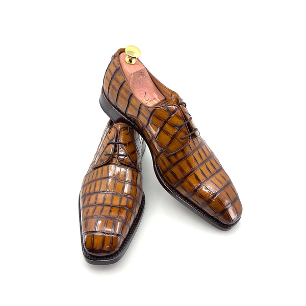 Ugo Vasare Alligator Lace-Up Shoe - Caramel