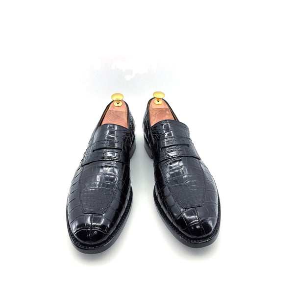 Ugo Vasare Alligator Penny Loafer - Black