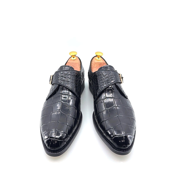 Maurice Jersey Alligator Monkstrap Shoe - Black