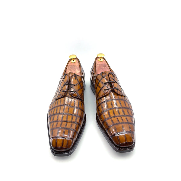 Ugo Vasare Alligator Lace-Up Shoe - Caramel