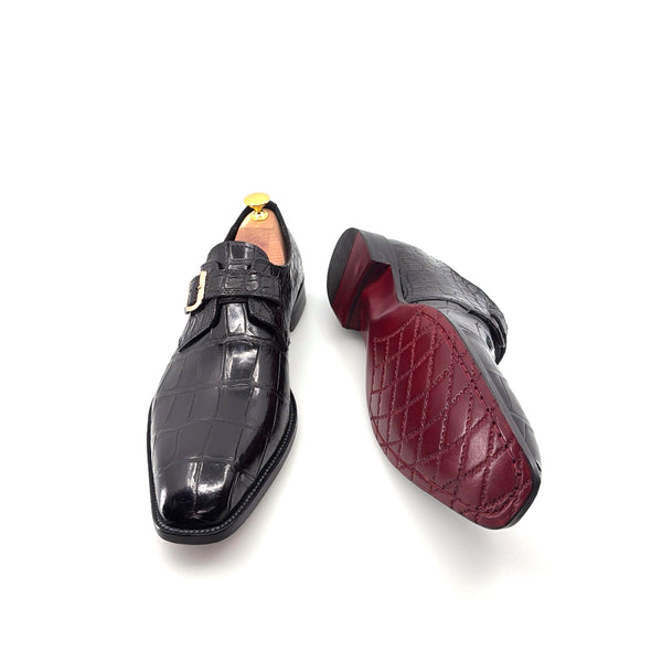 Maurice Raleigh Alligator Monkstrap Shoe - Black