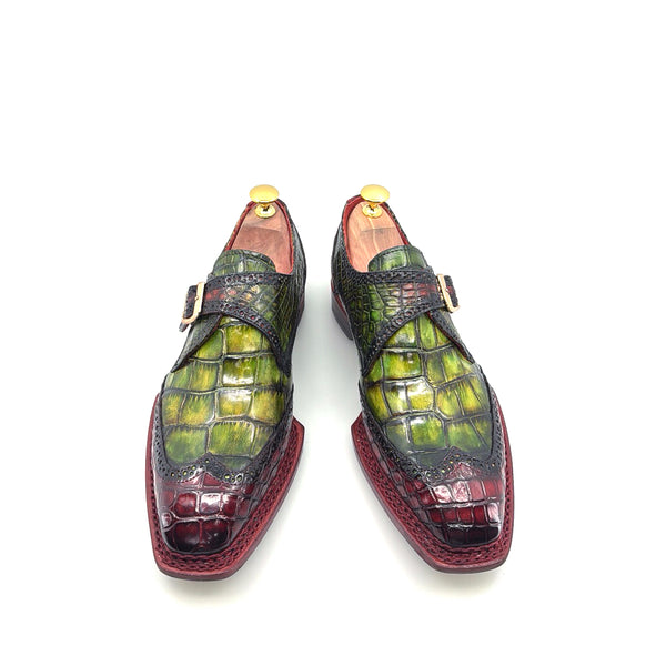 Maurice Salvatore Alligator Monkstrap - Burgundy/Greene