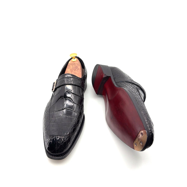 Maurice Sargeant Alligator Monkstrap - Black
