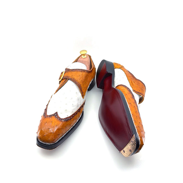 Maurice Palm Desert Ostrich Monkstrap - Camel/White