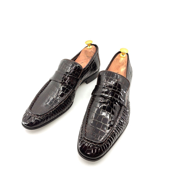 C Collection Crocodile Leather Loafer - Brown