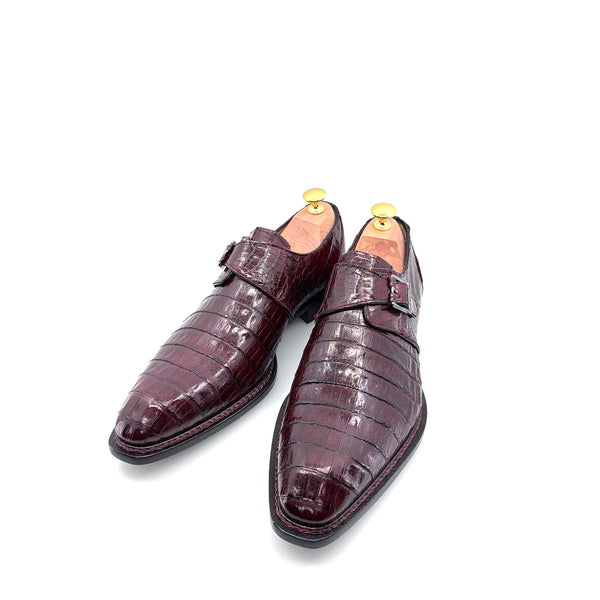 Mezlan Gigolo Crocodile Monkstrap - Burgundy