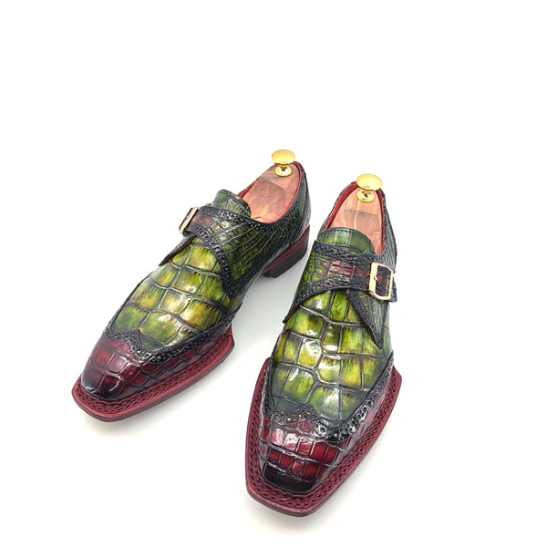 Maurice Salvatore Alligator Monkstrap - Burgundy/Greene