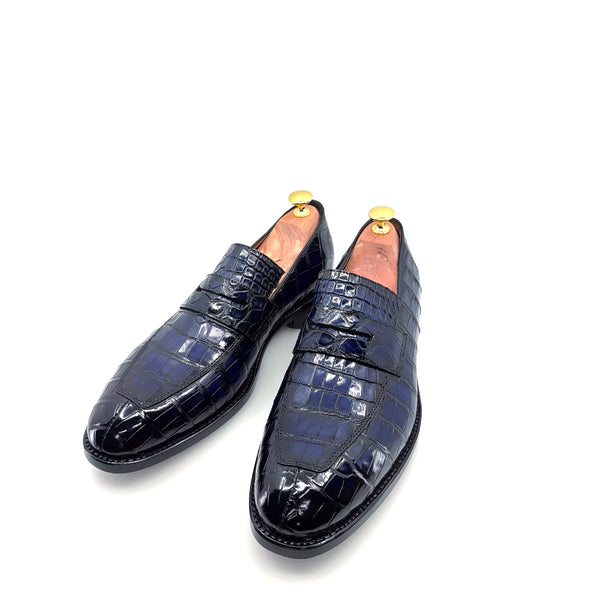 Ugo Vasare Alligator Penny Loafer - Navy