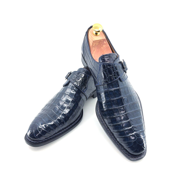Mezlan Gigolo Crocodile Monkstrap - Navy