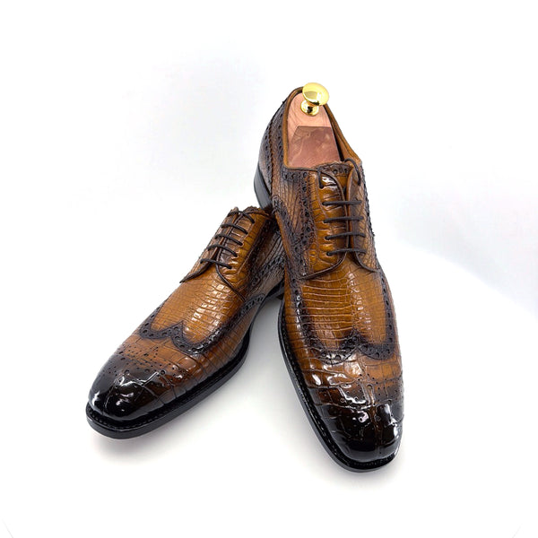 Ugo Vasare Alligator Lace-Up Oxford - Caramel