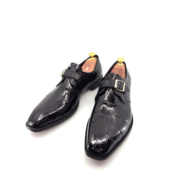 Maurice Raleigh Alligator Monkstrap Shoe - Black