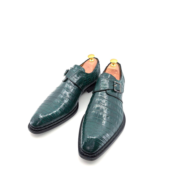 Mezlan Gigolo Crocodile Monkstrap - Forest