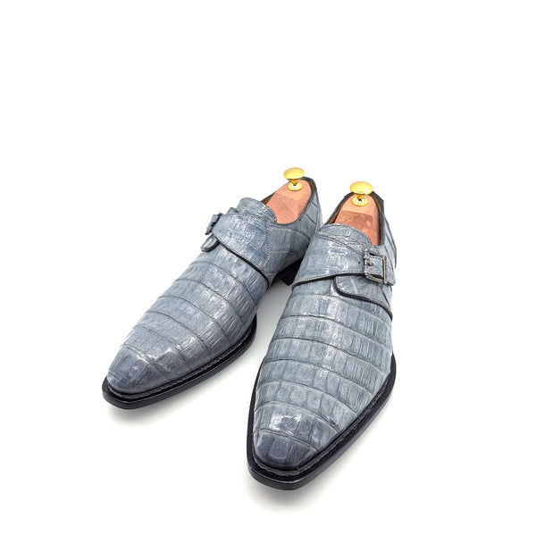 Mezlan Gigolo Crocodile Monkstrap - Pearl/Grey