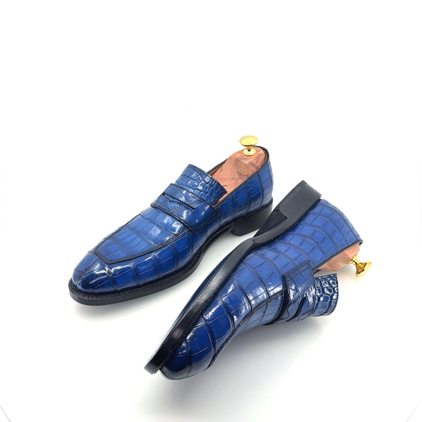 Ugo Vasare Alligator Penny Loafer - Blue