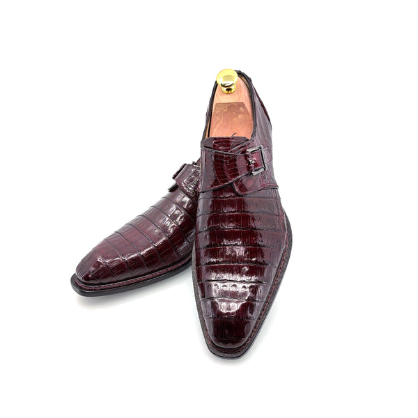 Mezlan Gigolo Crocodile Monkstrap - Burgundy