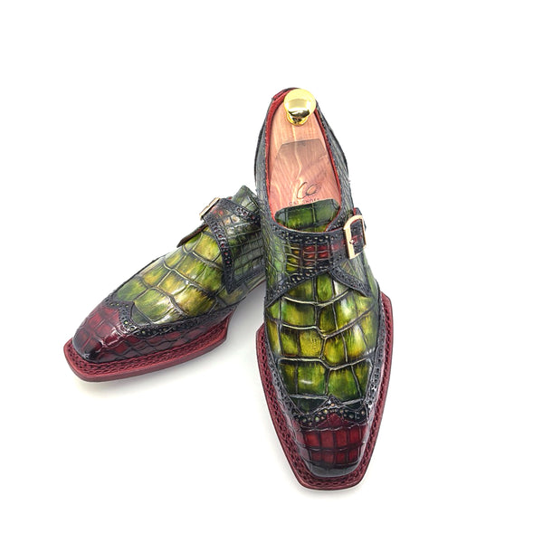 Maurice Salvatore Alligator Monkstrap - Burgundy/Greene