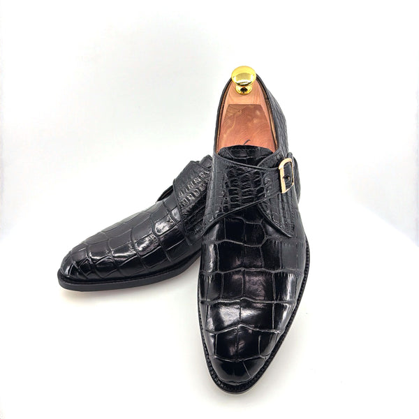 Maurice Jersey Alligator Monkstrap Shoe - Black
