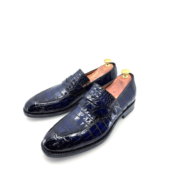 Ugo Vasare Alligator Penny Loafer - Navy