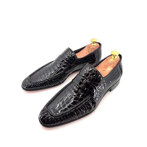 C Collection Crocodile Leather Loafer - Black