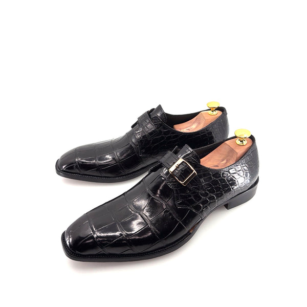 Maurice Raleigh Alligator Monkstrap Shoe - Black