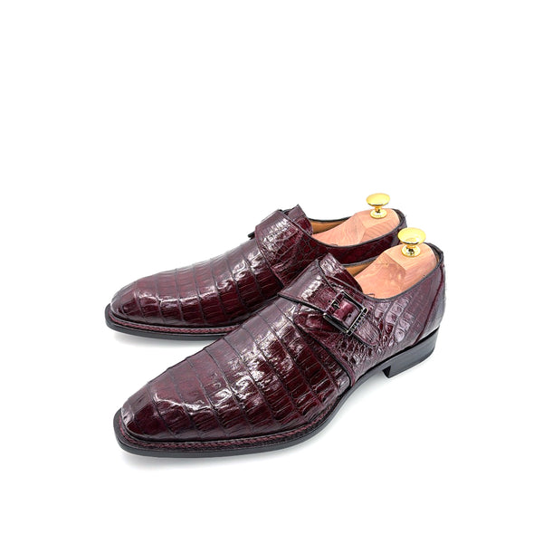 Mezlan Gigolo Crocodile Monkstrap - Burgundy