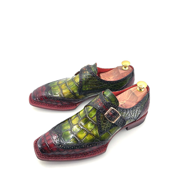 Maurice Salvatore Alligator Monkstrap - Burgundy/Greene