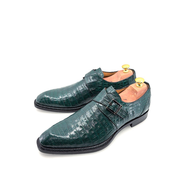 Mezlan Gigolo Crocodile Monkstrap - Forest