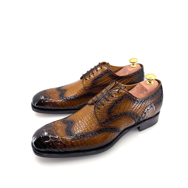 Ugo Vasare Alligator Lace-Up Oxford - Caramel