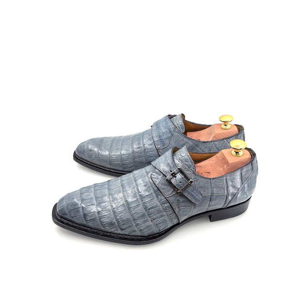 Mezlan Gigolo Crocodile Monkstrap - Pearl/Grey