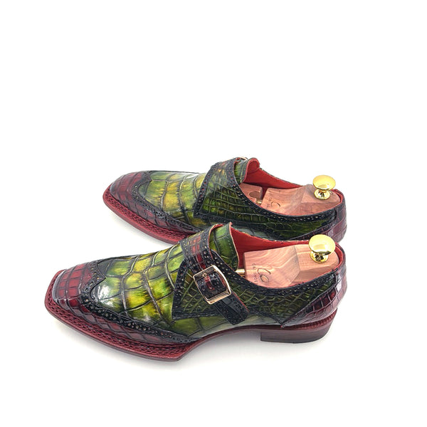 Maurice Salvatore Alligator Monkstrap - Burgundy/Greene