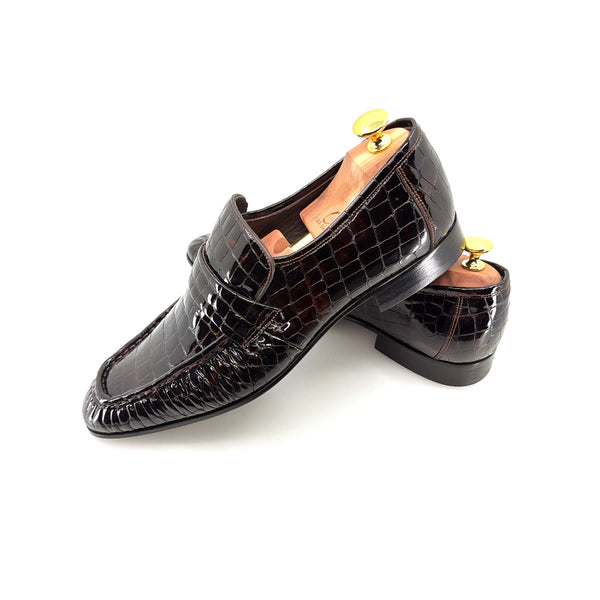 C Collection Crocodile Leather Loafer - Brown