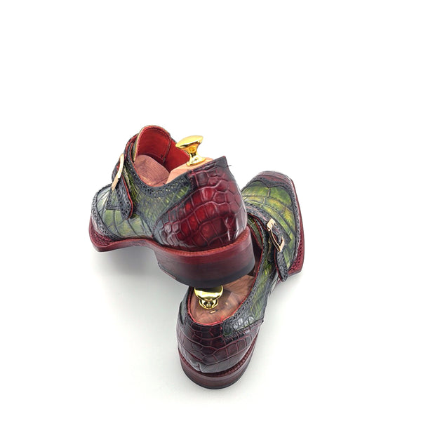 Maurice Salvatore Alligator Monkstrap - Burgundy/Greene