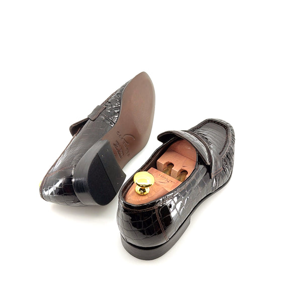 C Collection Crocodile Leather Loafer - Brown