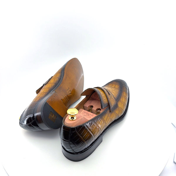 Ugo Vasare Alligator Penny Loafer - Caramel