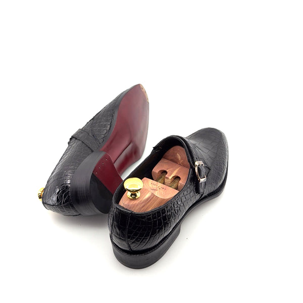 Maurice Sargeant Alligator Monkstrap - Black