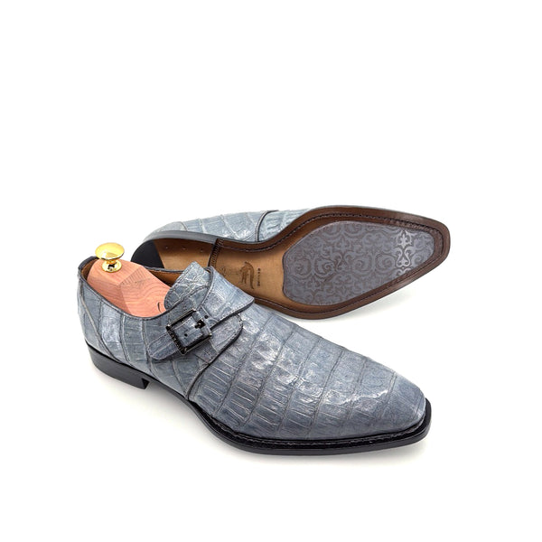 Mezlan Gigolo Crocodile Monkstrap - Pearl/Grey