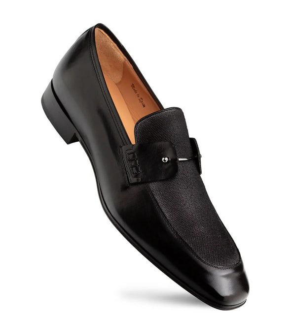 Style: "Saona" Calf/Linen Slip-On Loafer Black