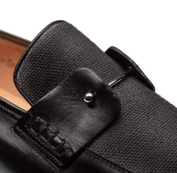 Style: "Saona" Calf/Linen Slip-On Loafer Black