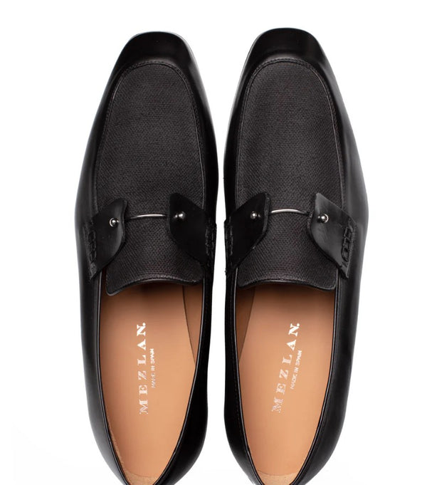 Style: "Saona" Calf/Linen Slip-On Loafer Black