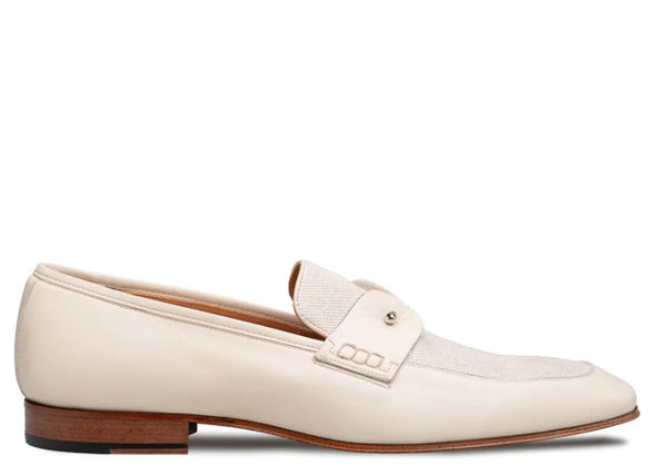 Style: "Saona" Calf/Linen Slip-On Loafer Bone