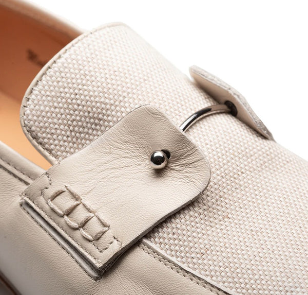 Style: "Saona" Calf/Linen Slip-On Loafer Bone