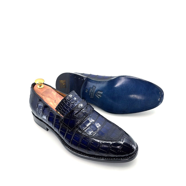 Ugo Vasare Alligator Penny Loafer - Navy